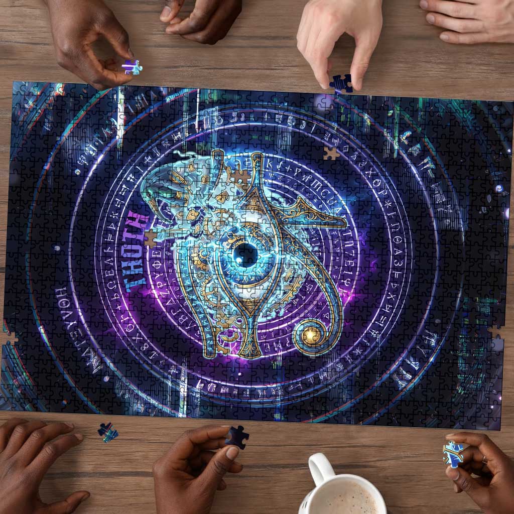 Thoth Ancient Egyptian Cosmic Puzzle with Sacred Eye and Baboon Symbol Theme