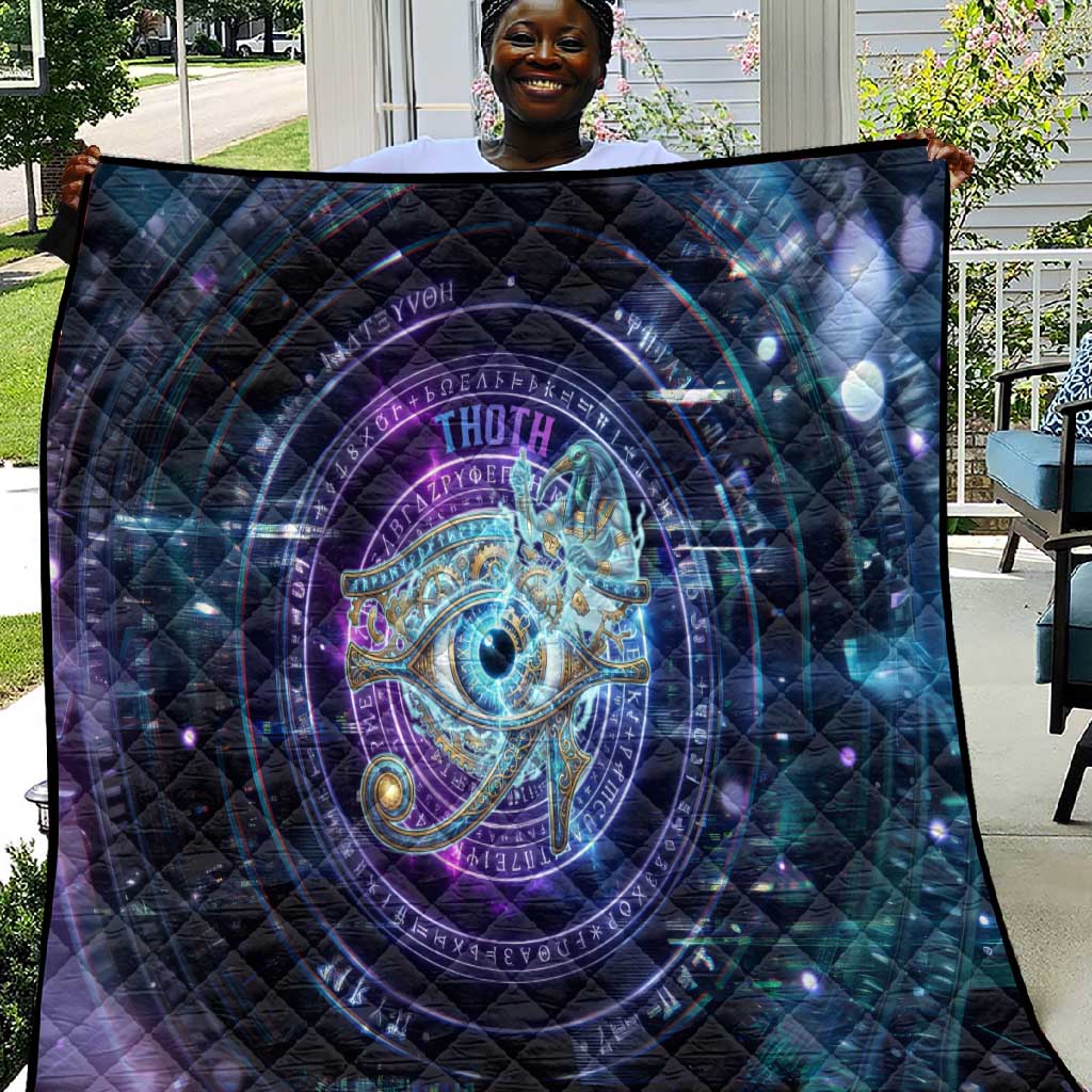 Thoth Ancient Egyptian Cosmic Quilt with Sacred Eye and Baboon Symbol Theme