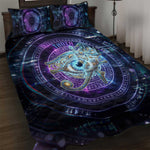 Thoth Ancient Egyptian Cosmic Quilt Bed Set with Sacred Eye and Baboon Symbol Theme