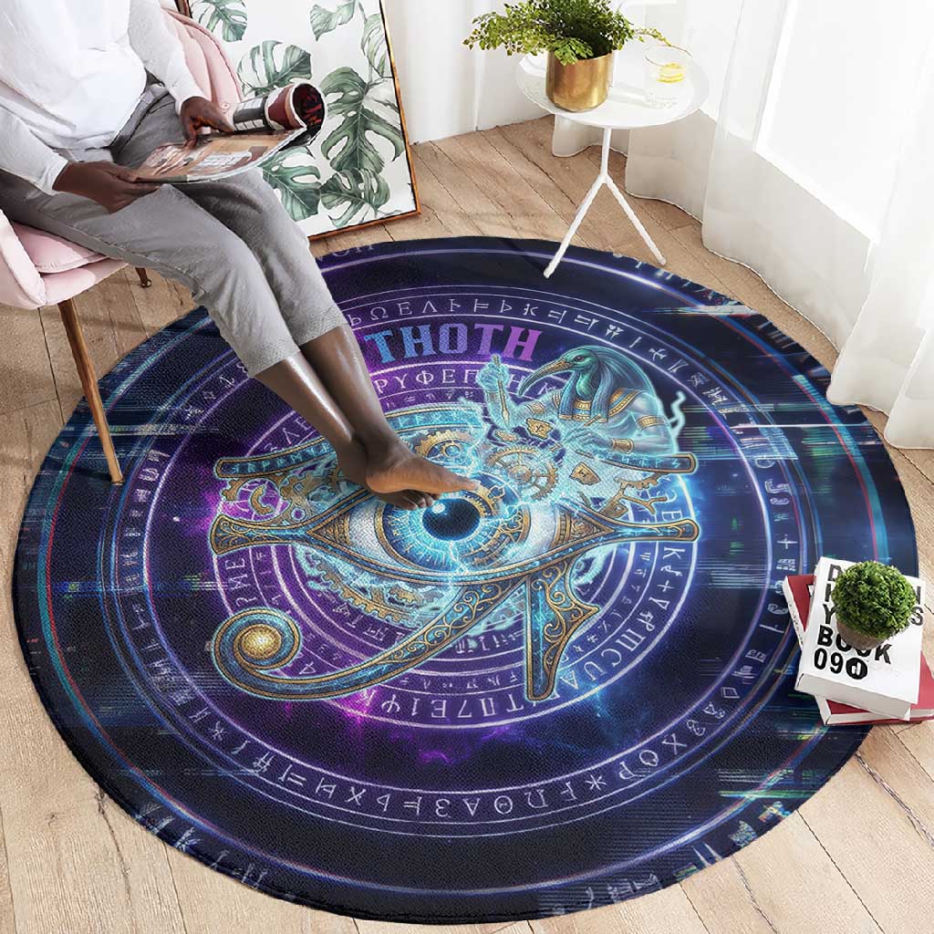 Thoth Ancient Egyptian Cosmic Round Carpet with Sacred Eye and Baboon Symbol Theme