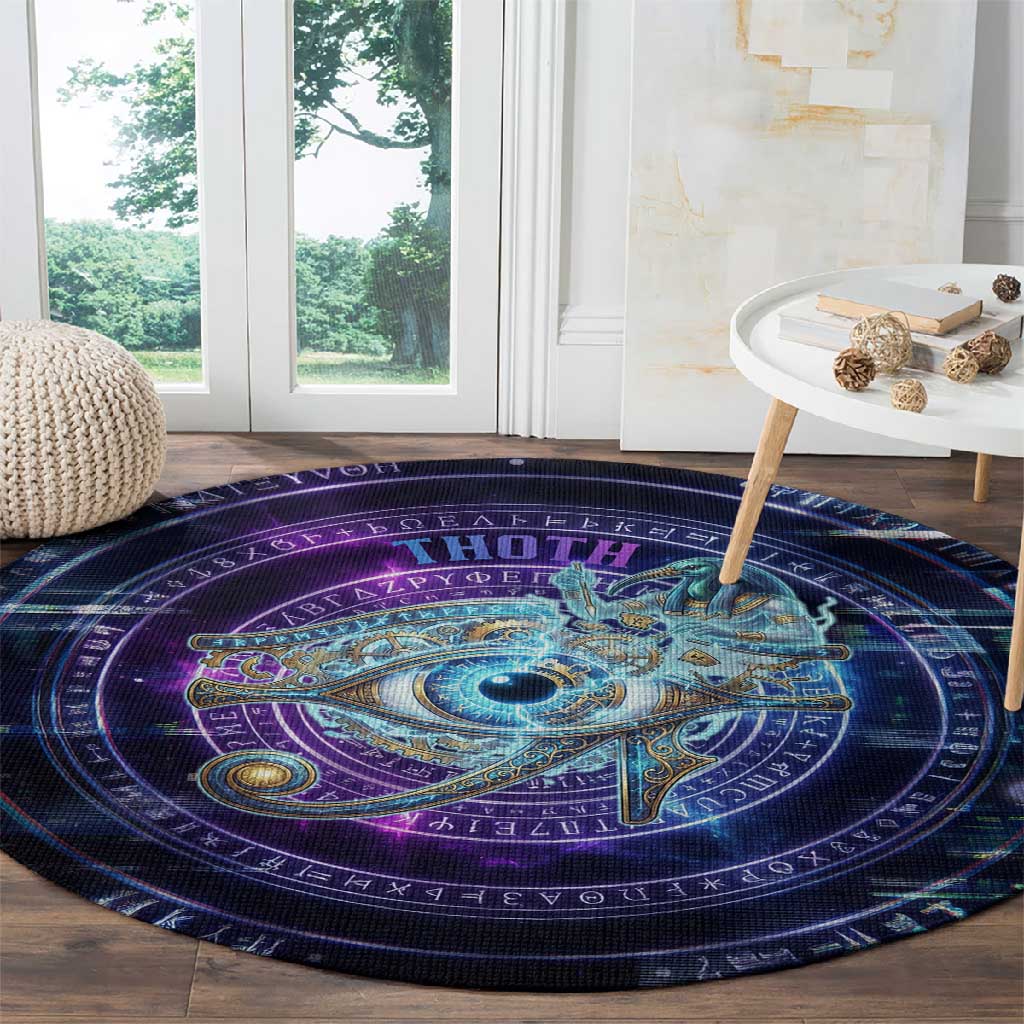 Thoth Ancient Egyptian Cosmic Round Carpet with Sacred Eye and Baboon Symbol Theme