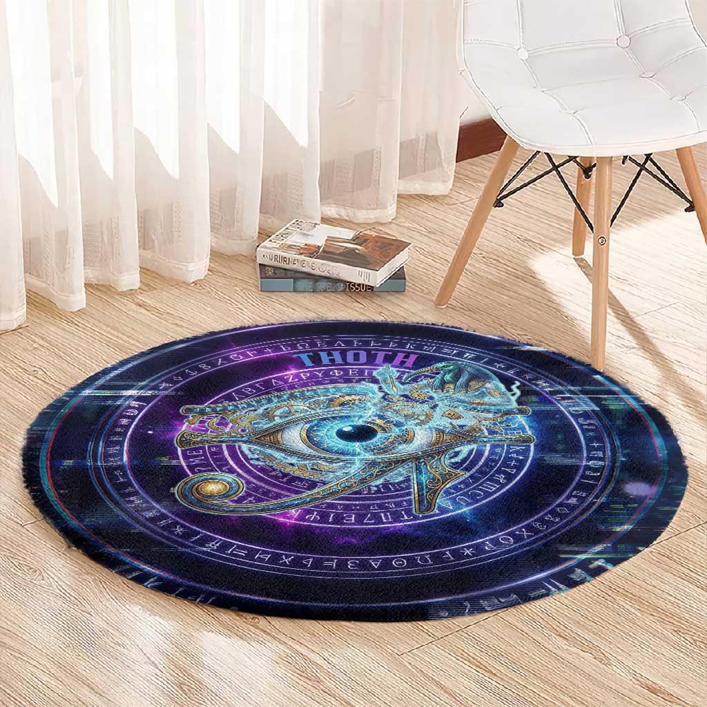Thoth Ancient Egyptian Cosmic Round Carpet with Sacred Eye and Baboon Symbol Theme