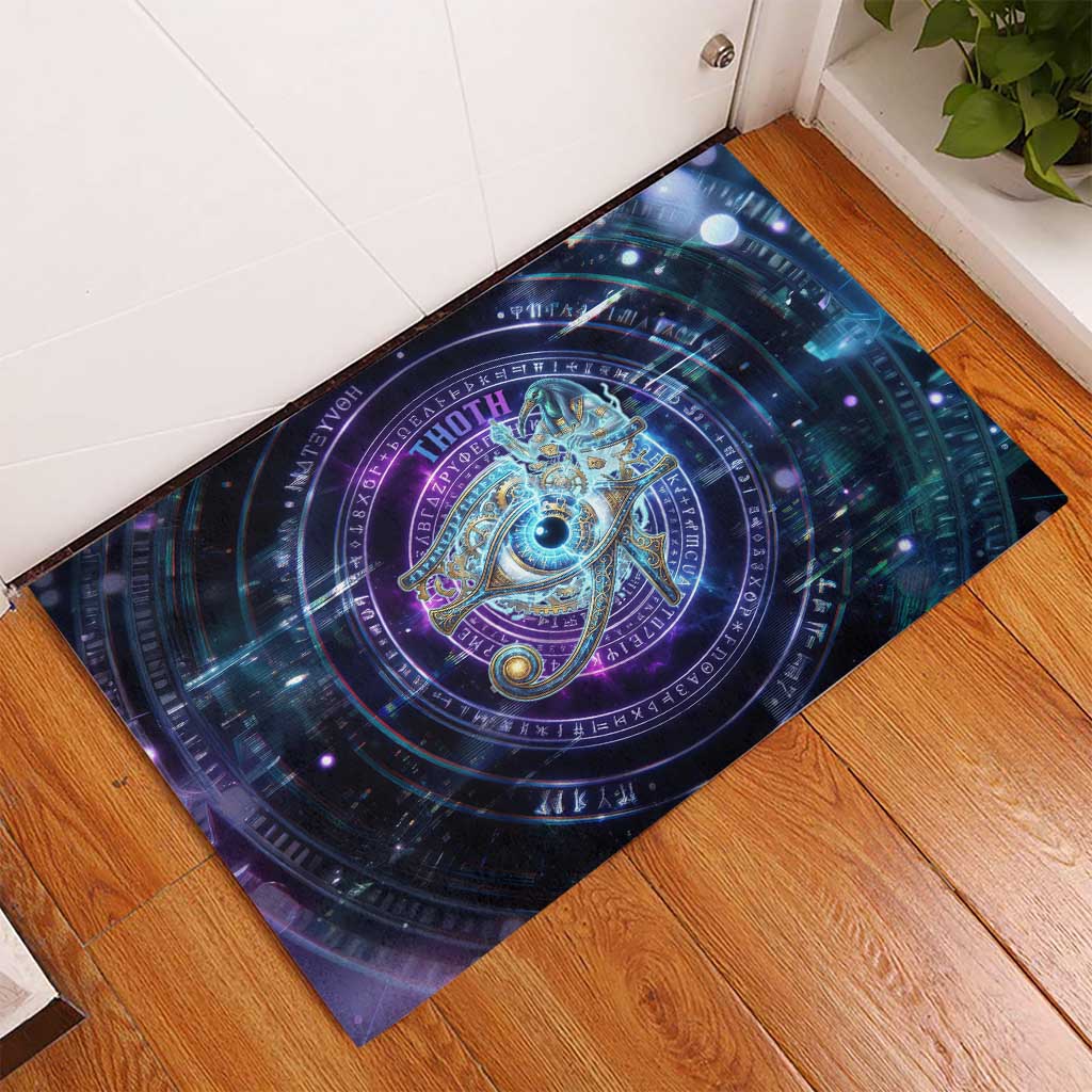 Thoth Ancient Egyptian Cosmic Rubber Doormat with Sacred Eye and Baboon Symbol Theme