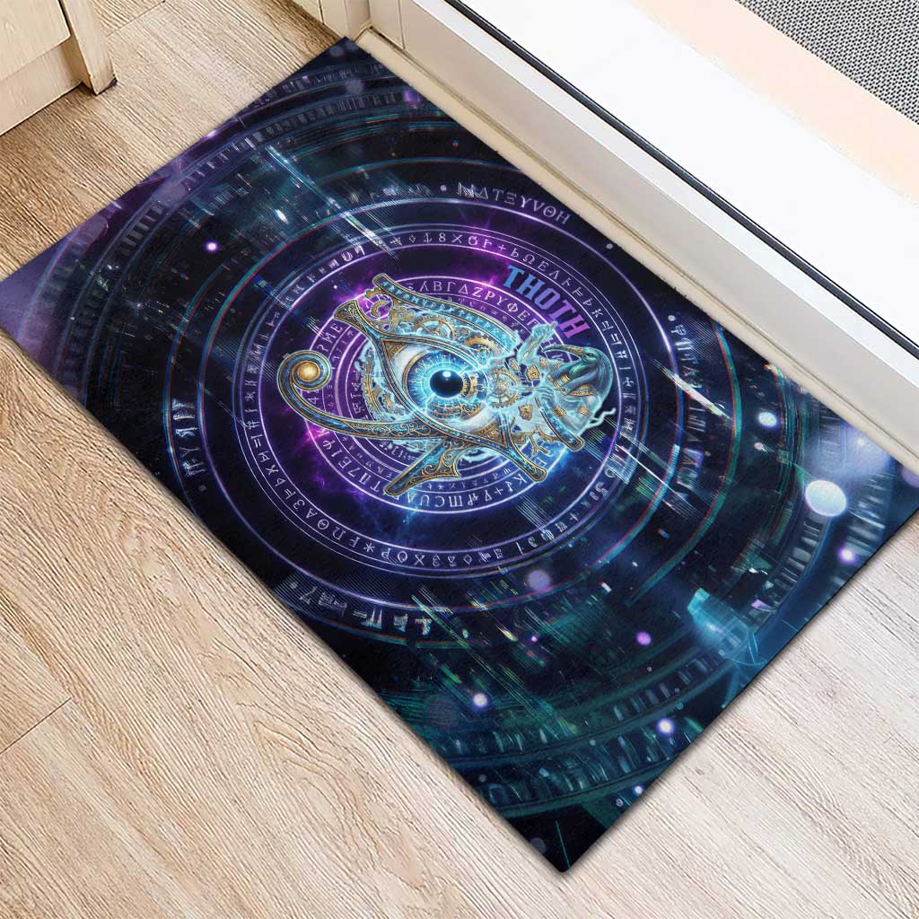 Thoth Ancient Egyptian Cosmic Rubber Doormat with Sacred Eye and Baboon Symbol Theme