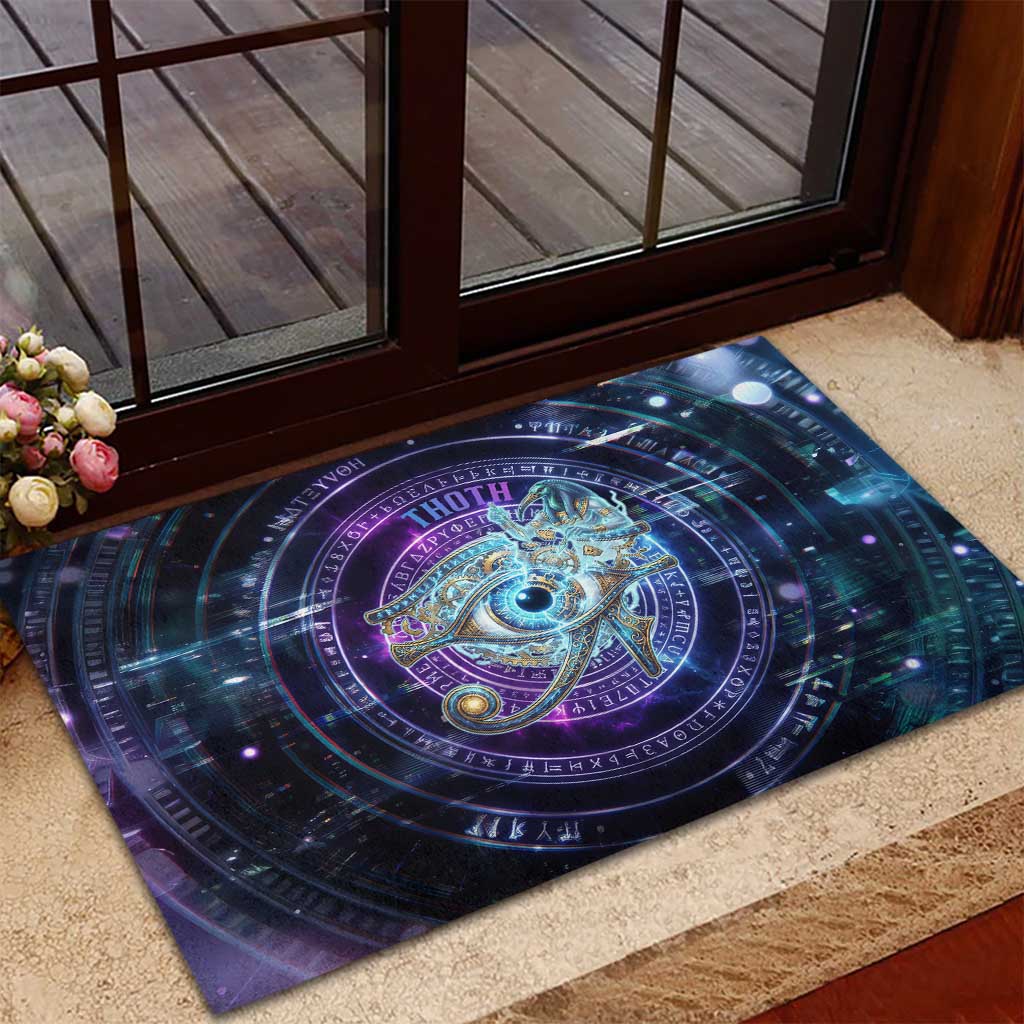 Thoth Ancient Egyptian Cosmic Rubber Doormat with Sacred Eye and Baboon Symbol Theme