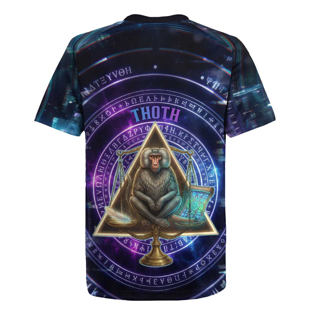 Thoth Ancient Egyptian Cosmic Rugby Jersey with Sacred Eye and Baboon Symbol Theme
