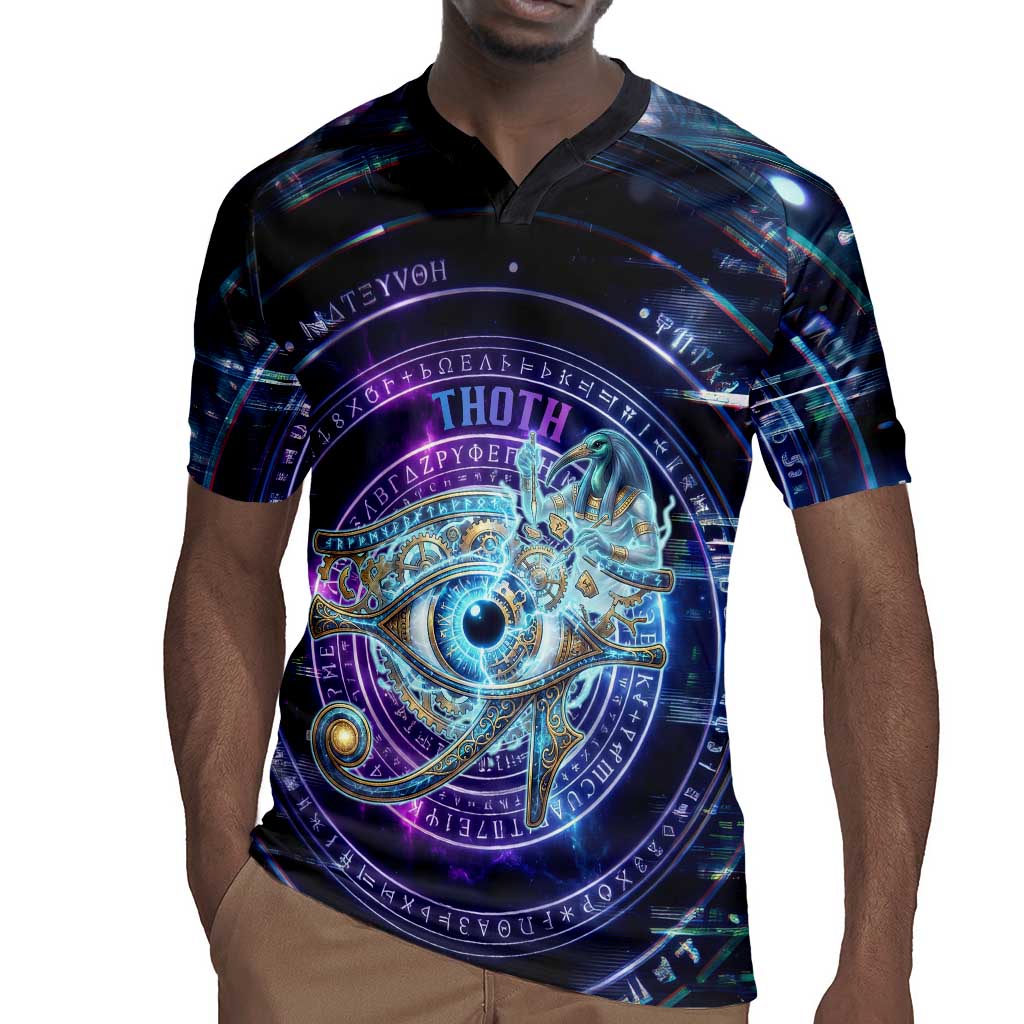 Thoth Ancient Egyptian Cosmic Rugby Jersey with Sacred Eye and Baboon Symbol Theme