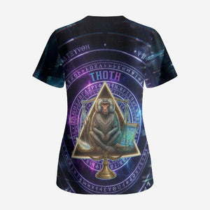 Thoth Ancient Egyptian Cosmic Scrub Top with Sacred Eye and Baboon Symbol Theme
