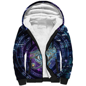 Thoth Ancient Egyptian Cosmic Sherpa Hoodie with Sacred Eye and Baboon Symbol Theme