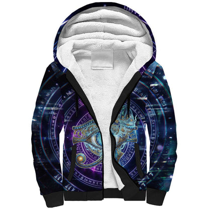 Thoth Ancient Egyptian Cosmic Sherpa Hoodie with Sacred Eye and Baboon Symbol Theme