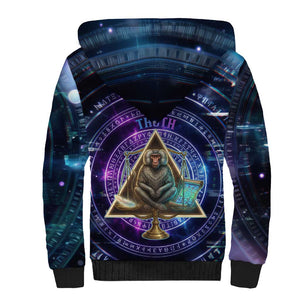 Thoth Ancient Egyptian Cosmic Sherpa Hoodie with Sacred Eye and Baboon Symbol Theme