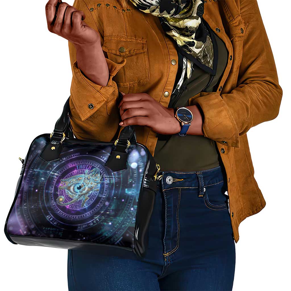 Thoth Ancient Egyptian Cosmic Shoulder Handbag with Sacred Eye and Baboon Symbol Theme