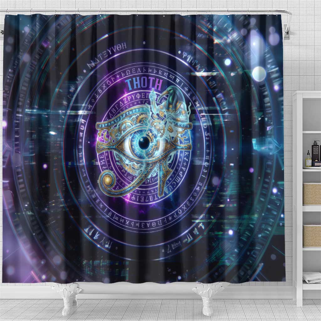 Thoth Ancient Egyptian Cosmic Shower Curtain with Sacred Eye and Baboon Symbol Theme