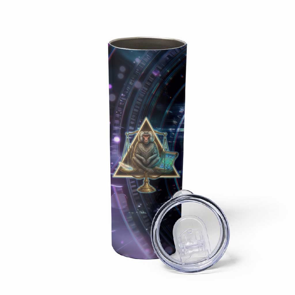 Thoth Ancient Egyptian Cosmic Skinny Tumbler with Sacred Eye and Baboon Symbol Theme