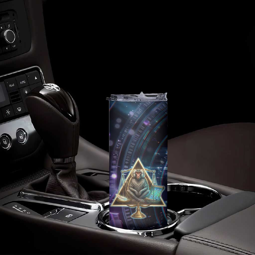 Thoth Ancient Egyptian Cosmic Skinny Tumbler with Sacred Eye and Baboon Symbol Theme