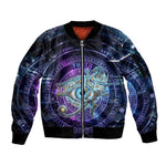 Thoth Ancient Egyptian Cosmic Sleeve Zip Bomber Jacket with Sacred Eye and Baboon Symbol Theme