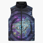 Thoth Ancient Egyptian Cosmic Sleeveless Puffer Jacket with Sacred Eye and Baboon Symbol Theme