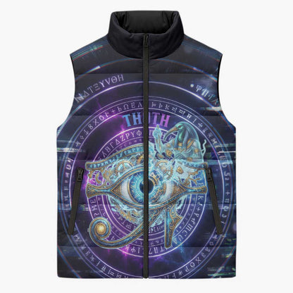 Thoth Ancient Egyptian Cosmic Sleeveless Puffer Jacket with Sacred Eye and Baboon Symbol Theme