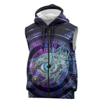 Thoth Ancient Egyptian Cosmic Sleeveless Zip Hoodie with Sacred Eye and Baboon Symbol Theme