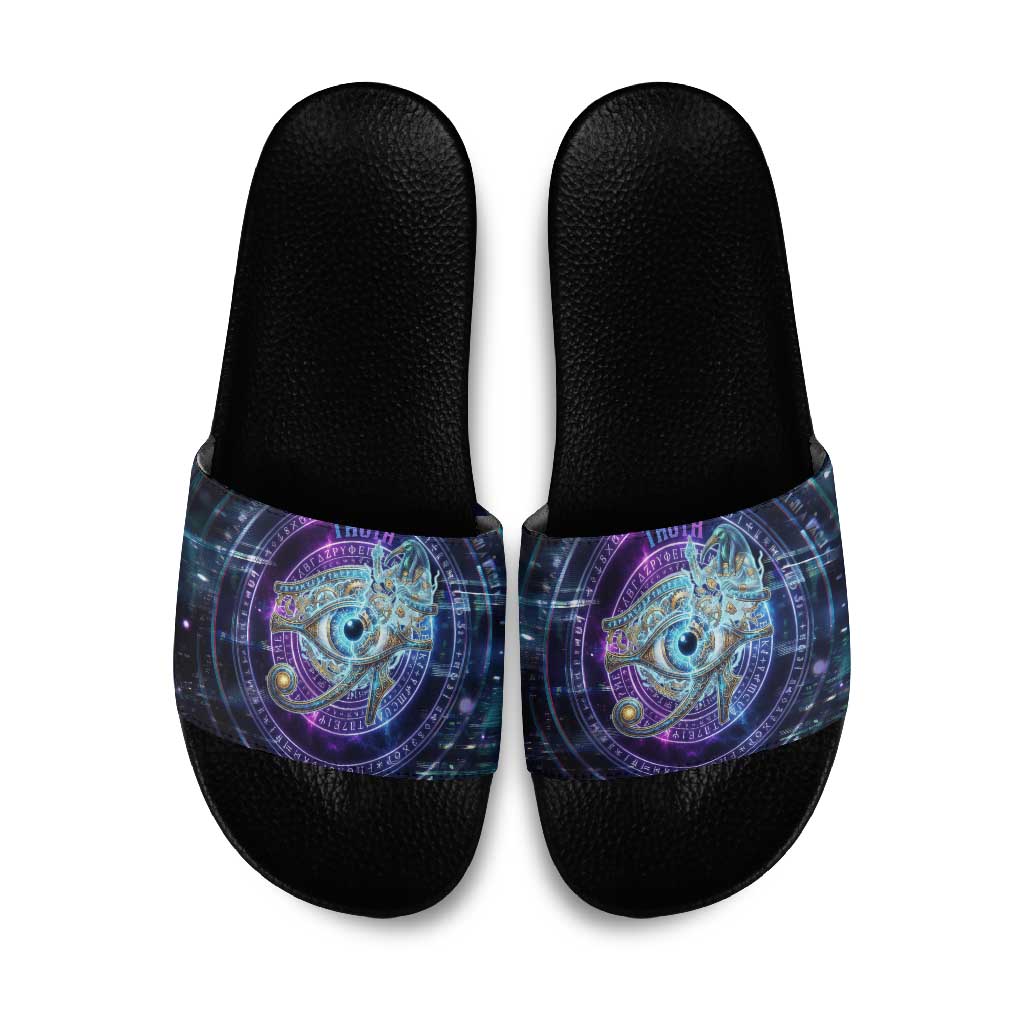 Thoth Ancient Egyptian Cosmic Slide Sandals with Sacred Eye and Baboon Symbol Theme