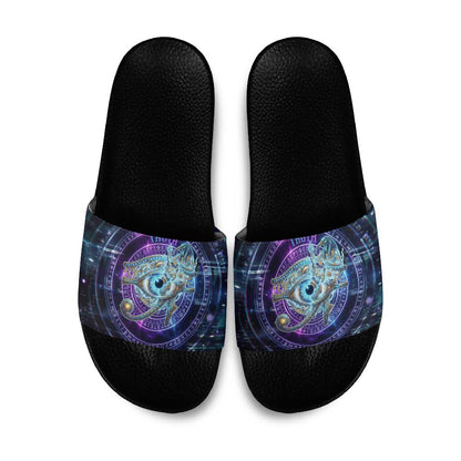 Thoth Ancient Egyptian Cosmic Slide Sandals with Sacred Eye and Baboon Symbol Theme