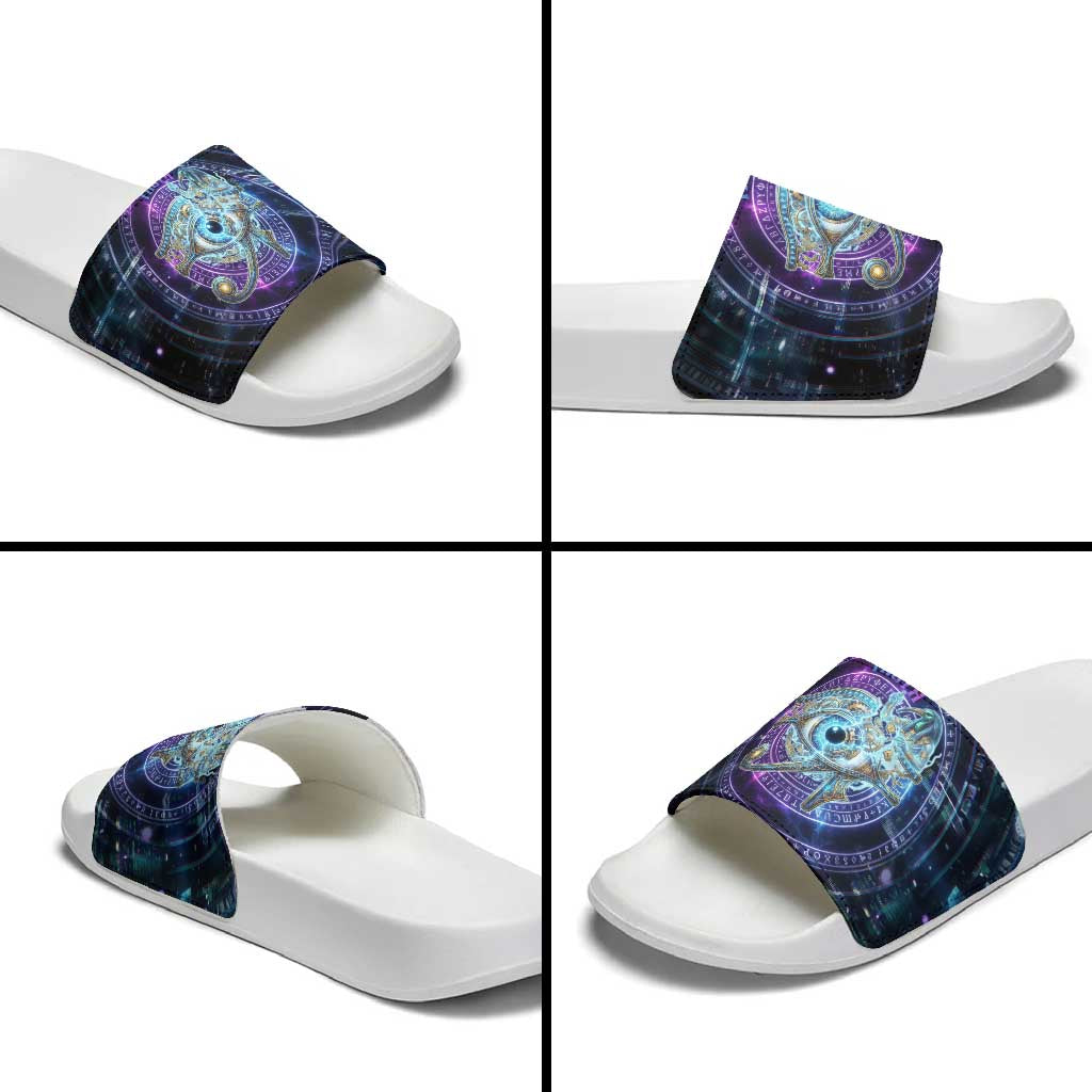 Thoth Ancient Egyptian Cosmic Slide Sandals with Sacred Eye and Baboon Symbol Theme