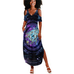 Thoth Ancient Egyptian Cosmic Summer Maxi Dress with Sacred Eye and Baboon Symbol Theme