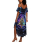 Thoth Ancient Egyptian Cosmic Summer Maxi Dress with Sacred Eye and Baboon Symbol Theme