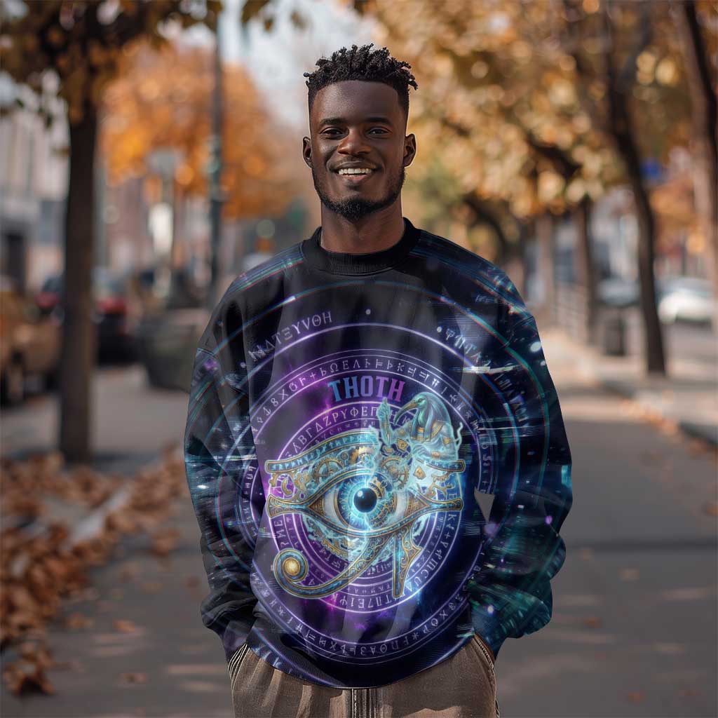 Thoth Ancient Egyptian Cosmic Sweatshirt with Sacred Eye and Baboon Symbol Theme