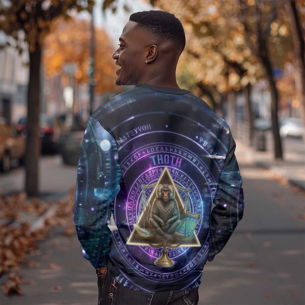 Thoth Ancient Egyptian Cosmic Sweatshirt with Sacred Eye and Baboon Symbol Theme