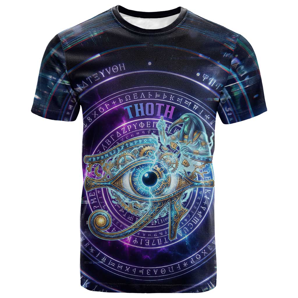 Thoth Ancient Egyptian Cosmic T shirt with Sacred Eye and Baboon Symbol Theme