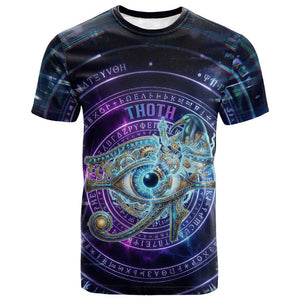 Thoth Ancient Egyptian Cosmic T shirt with Sacred Eye and Baboon Symbol Theme
