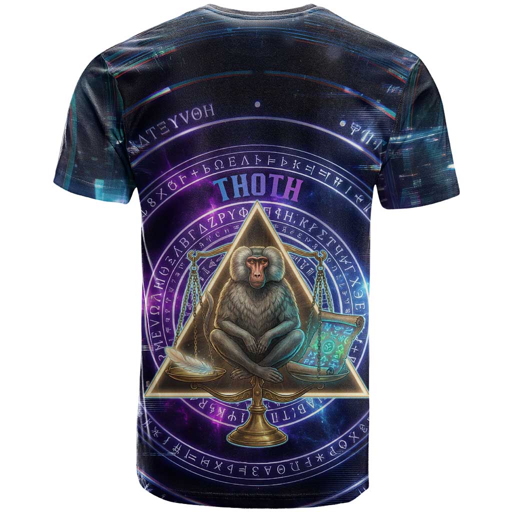 Thoth Ancient Egyptian Cosmic T shirt with Sacred Eye and Baboon Symbol Theme