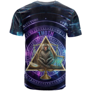 Thoth Ancient Egyptian Cosmic T shirt with Sacred Eye and Baboon Symbol Theme