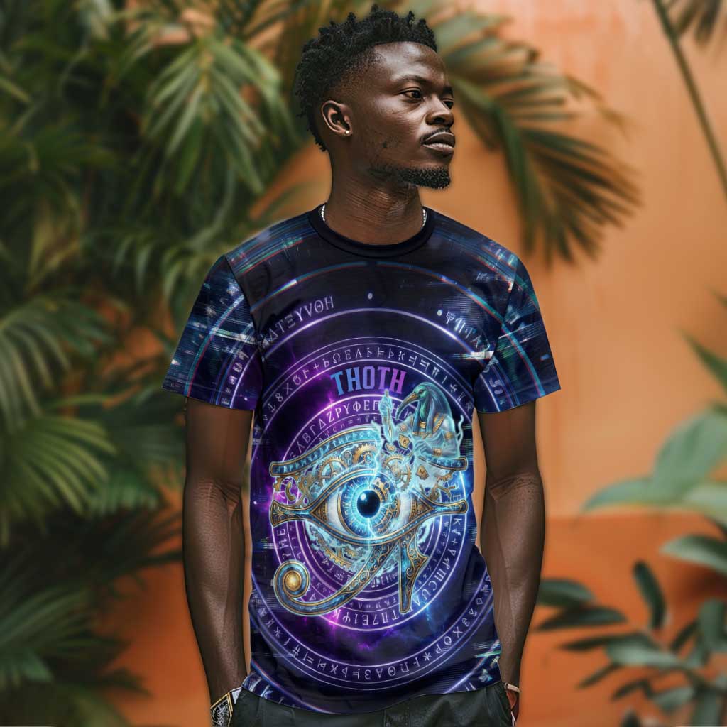 Thoth Ancient Egyptian Cosmic T shirt with Sacred Eye and Baboon Symbol Theme