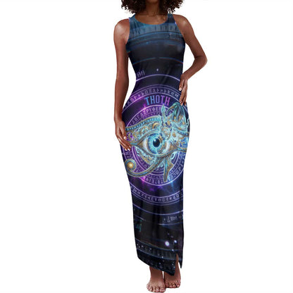 Thoth Ancient Egyptian Cosmic Tank Maxi Dress with Sacred Eye and Baboon Symbol Theme