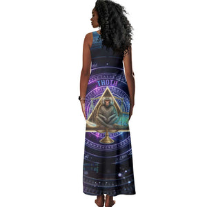 Thoth Ancient Egyptian Cosmic Tank Maxi Dress with Sacred Eye and Baboon Symbol Theme