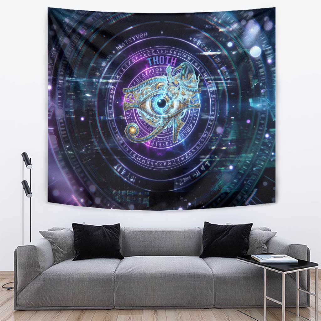 Thoth Ancient Egyptian Cosmic Tapestry with Sacred Eye and Baboon Symbol Theme