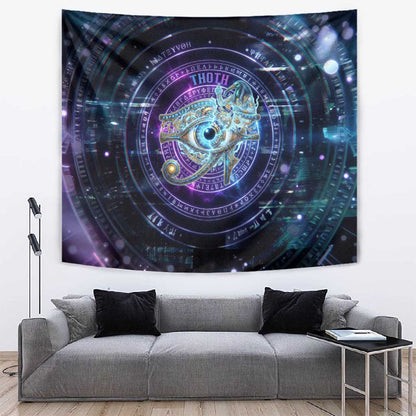 Thoth Ancient Egyptian Cosmic Tapestry with Sacred Eye and Baboon Symbol Theme