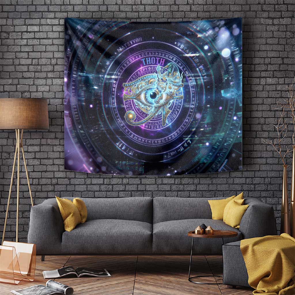 Thoth Ancient Egyptian Cosmic Tapestry with Sacred Eye and Baboon Symbol Theme