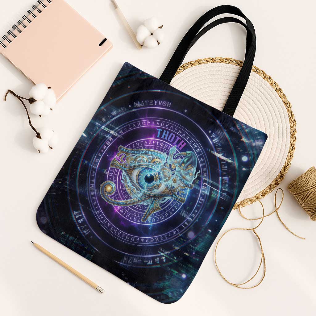 Thoth Ancient Egyptian Cosmic Tote Bag with Sacred Eye and Baboon Symbol Theme