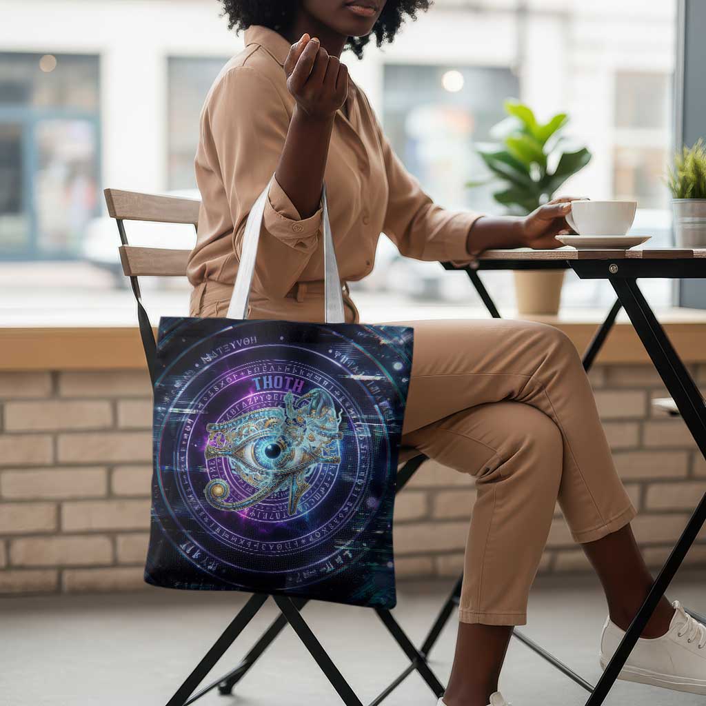 Thoth Ancient Egyptian Cosmic Tote Bag with Sacred Eye and Baboon Symbol Theme