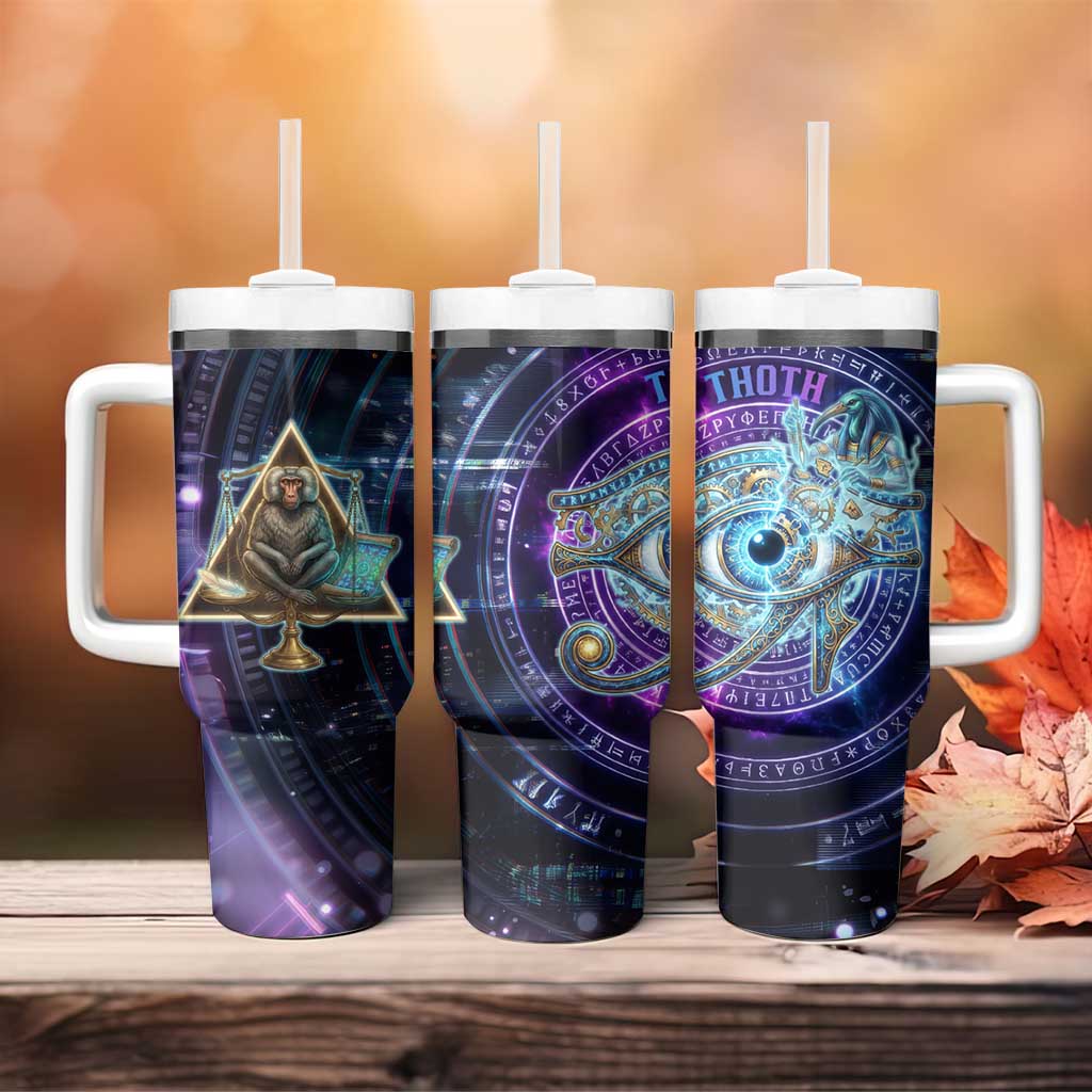 Thoth Ancient Egyptian Cosmic Tumbler With Handle with Sacred Eye and Baboon Symbol Theme