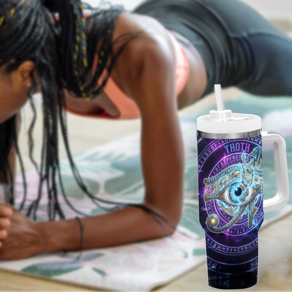 Thoth Ancient Egyptian Cosmic Tumbler With Handle with Sacred Eye and Baboon Symbol Theme