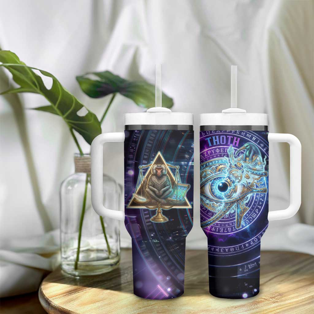 Thoth Ancient Egyptian Cosmic Tumbler With Handle with Sacred Eye and Baboon Symbol Theme