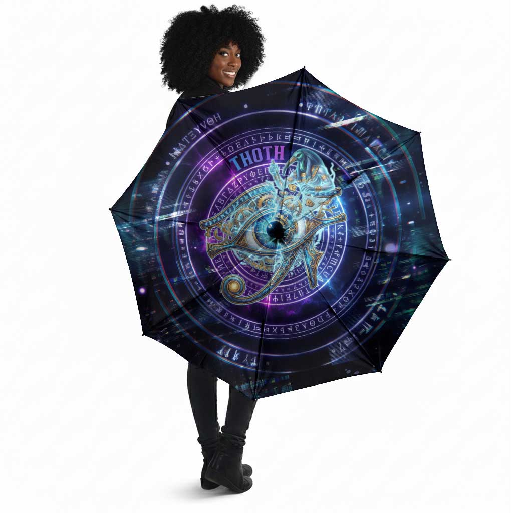Thoth Ancient Egyptian Cosmic Umbrella with Sacred Eye and Baboon Symbol Theme