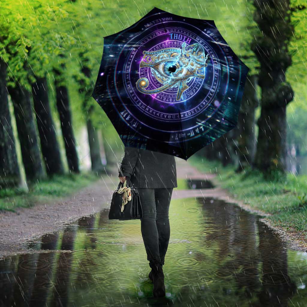 Thoth Ancient Egyptian Cosmic Umbrella with Sacred Eye and Baboon Symbol Theme
