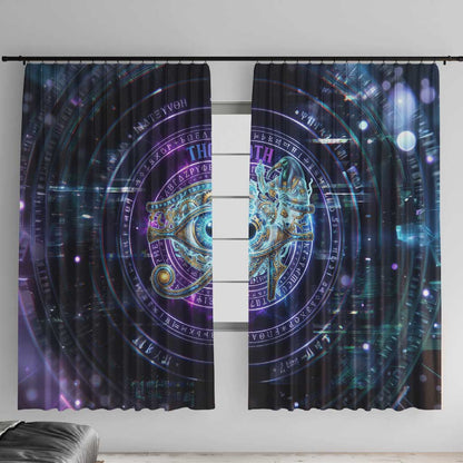 Thoth Ancient Egyptian Cosmic Window Curtain with Sacred Eye and Baboon Symbol Theme