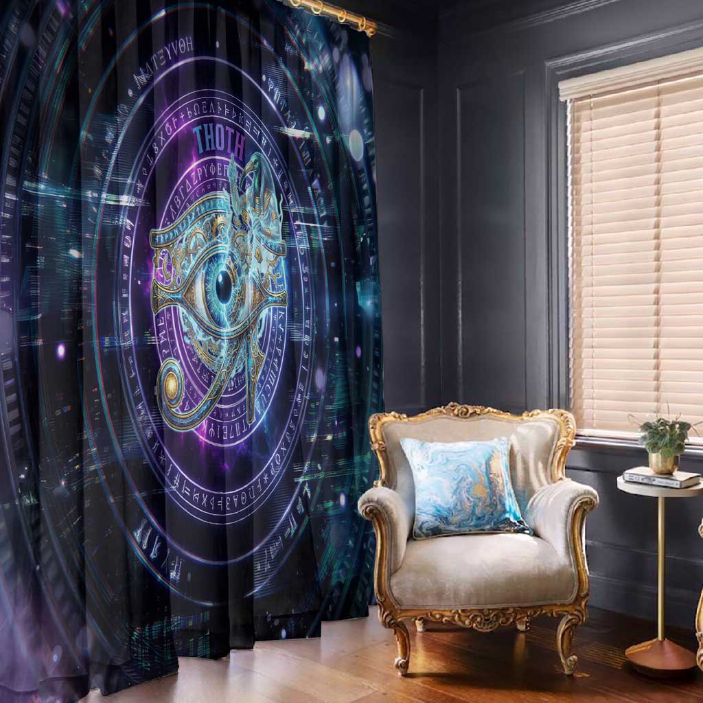 Thoth Ancient Egyptian Cosmic Window Curtain with Sacred Eye and Baboon Symbol Theme