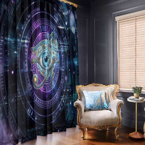 Thoth Ancient Egyptian Cosmic Window Curtain with Sacred Eye and Baboon Symbol Theme